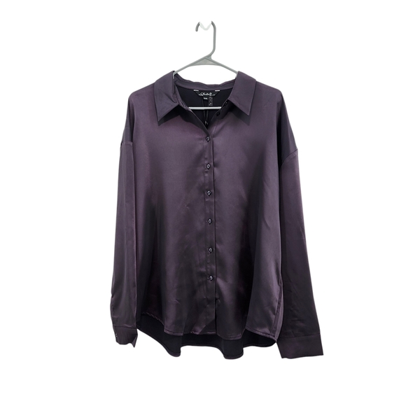 Charlie B Women's Satin Prune Plum Button-Down Shirt Size XL - Picture 1 of 8